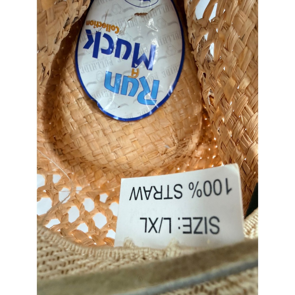 Run A Muck Straw Cowboy Hat L/XL Western Raffia Beach Sun Hat Chin Strap - Picture 3 of 14